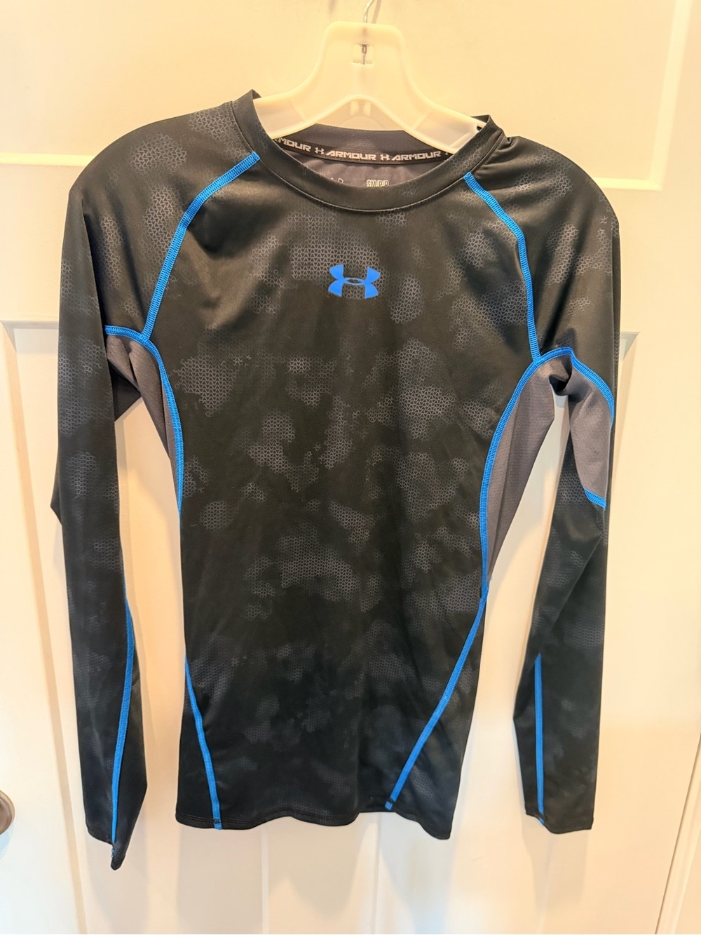 Under Armour HeatGear Compression Small Black Blue Long Sleeve Athletic Top
